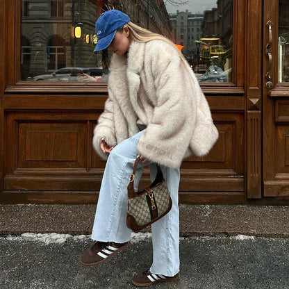 Neo Mint 2024 Winter Hot Fashion Girls Oversized Gradient Bontjas