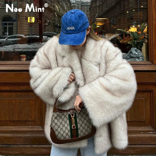 Neo Mint 2024 Winter Hot Fashion Girls Oversized Gradient Bontjas